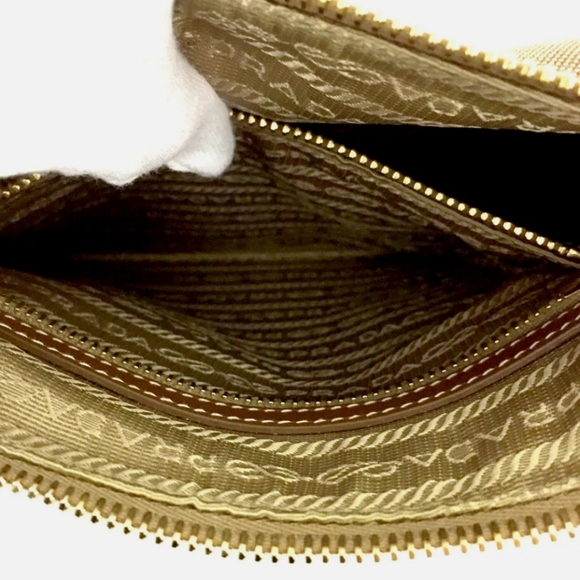 PRADA JACQUARD LOGO CANVAS BEIGE LEATHER SHOULDER BAG/R3364 - Picture 12 of 15